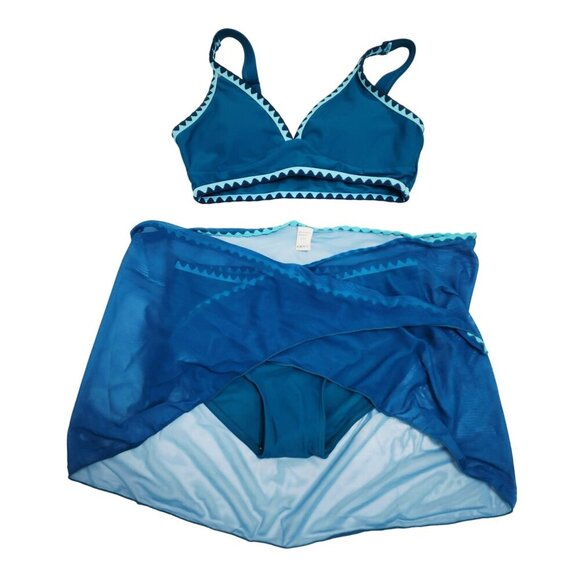 Blue 2-Piece Girls Bikini Set With Triangle Trim & Sheer Cover-Up Size 11-12Y - Picture 1 of 8